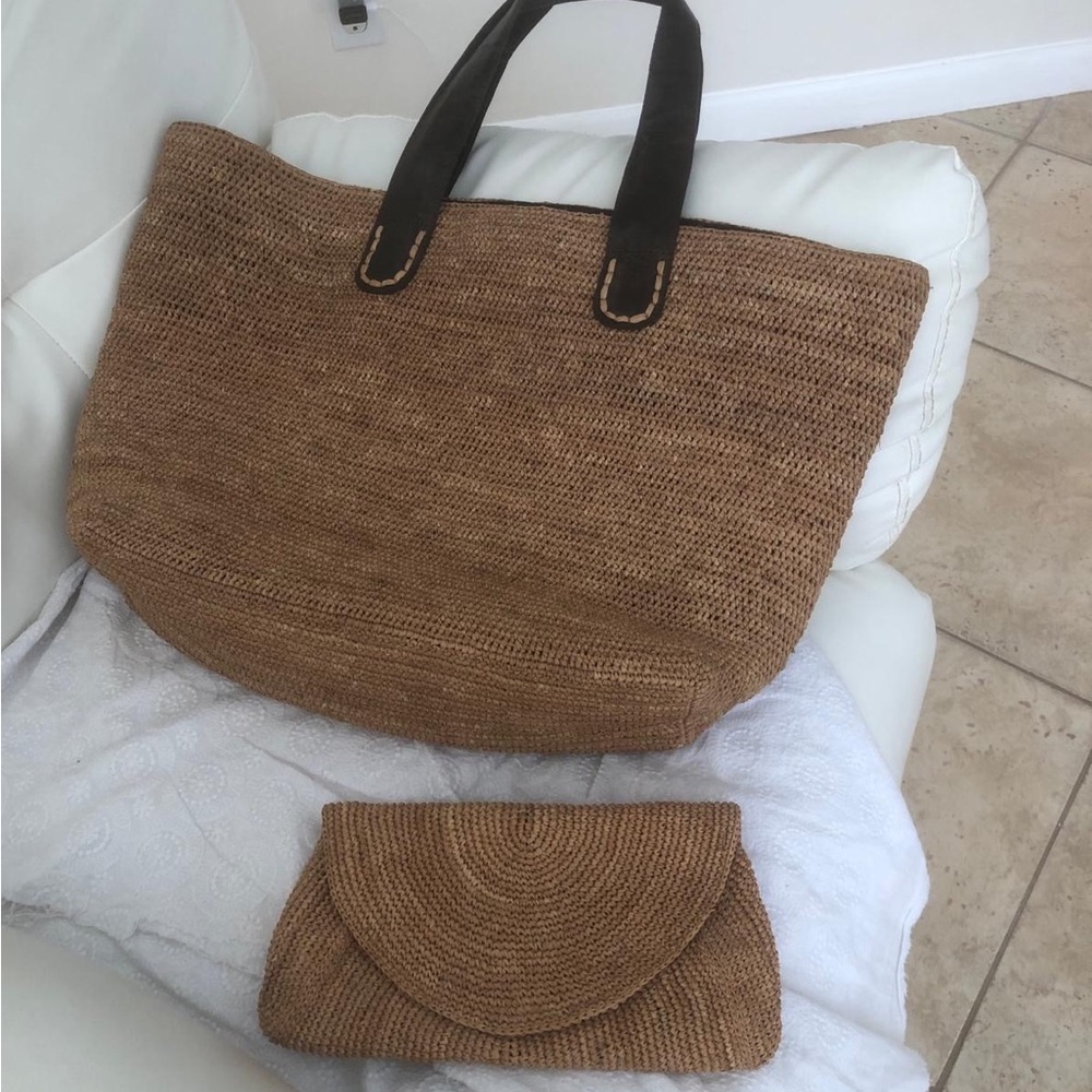 Two piece Bag and Clutch. From St Tropez. Handmade. Real leather strap.